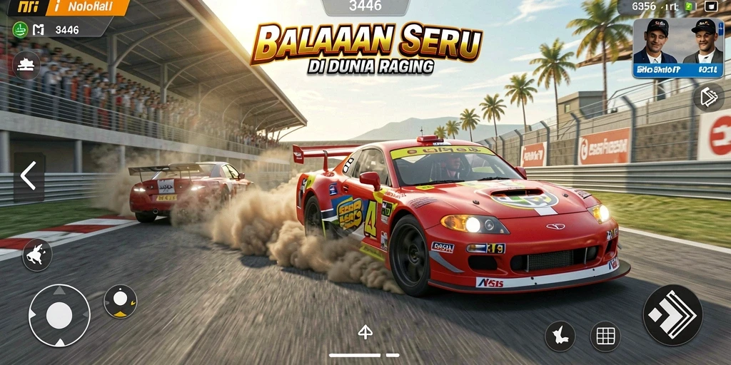 Screenshot gameplay Racing menunjukkan balapan cepat dan menegangkan.