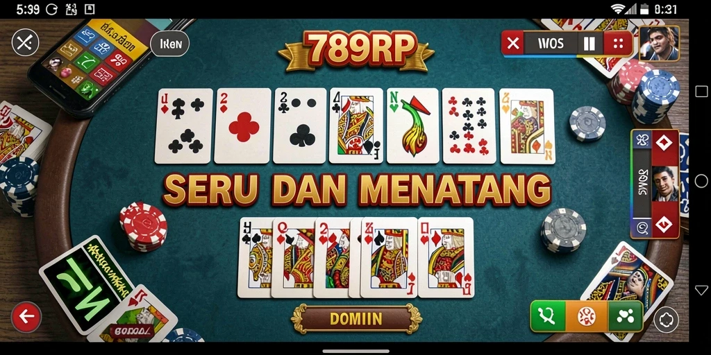 Menampilkan gameplay seru dalam permainan Domino 789RP.