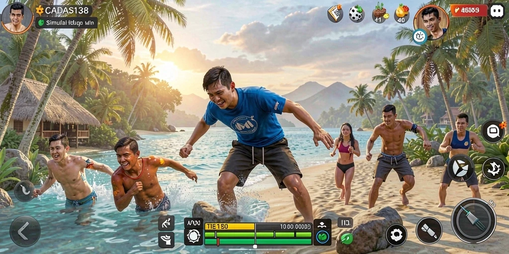 Screenshot utama menunjukkan gameplay simulasi yang mendalam dan interaktif.