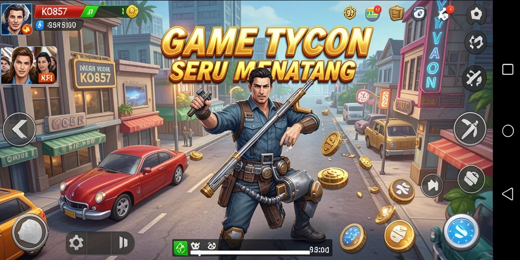 Screenshot gameplay KO857 yang menunjukkan keseruan manajemen bisnis Tycoon.