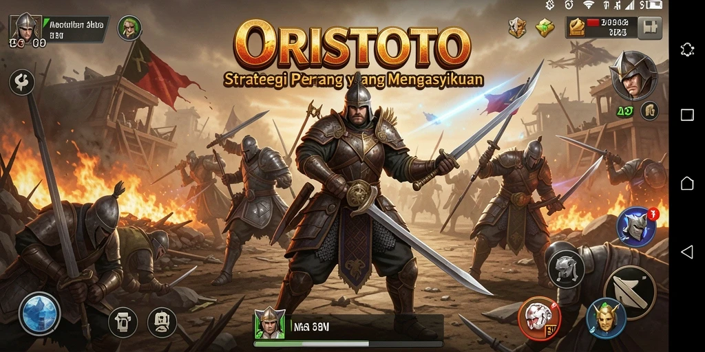 Screenshot gameplay ORISTOTO menunjukkan taktik pertempuran yang intens.