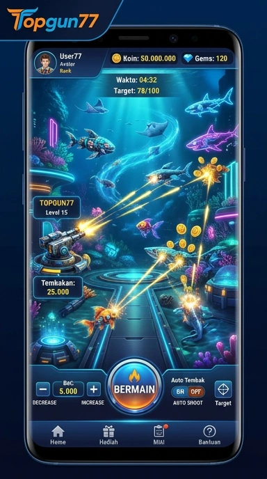 Screenshot aplikasi topgun77 memperlihatkan berbagai kategori aplikasi.